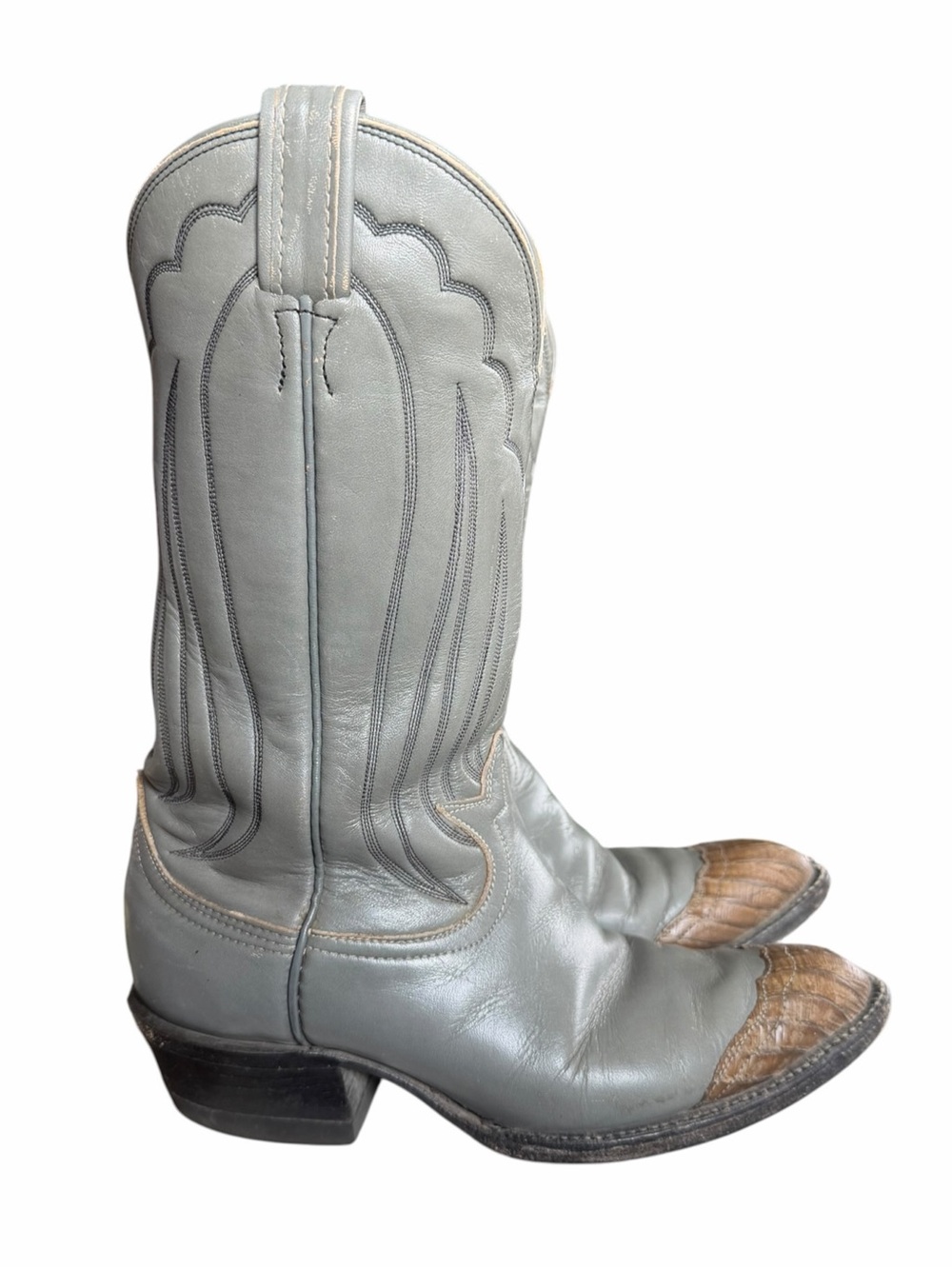 Vintage Tony Lama 5C Gold Label Teju Lizard Toe Leather Western Cowboy Boots